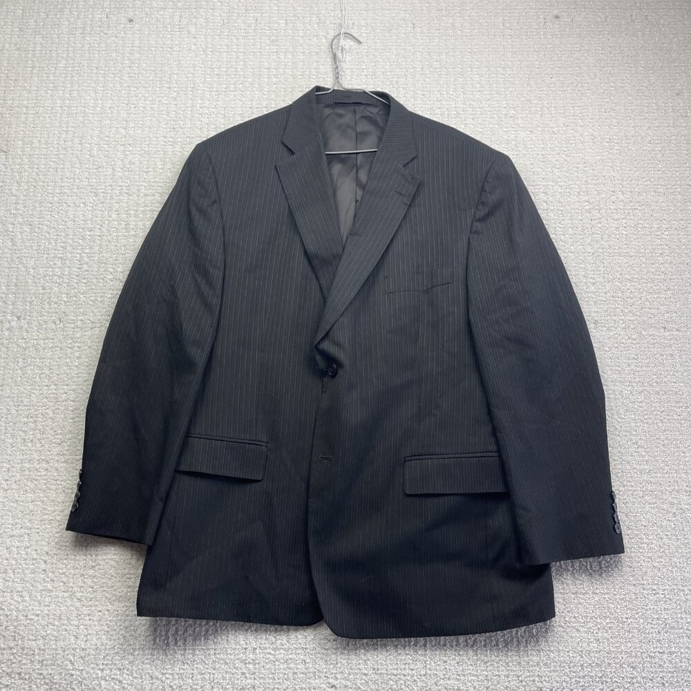 Haggar Men’s Blazer 46R Black Chalk White Stripe Classic Fit Sport Coat Jacket